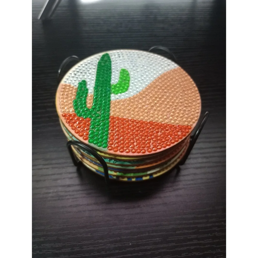 Handmade Diamond Art Desert Landscape Coaster Set of 8 with Cork Backing &...‎